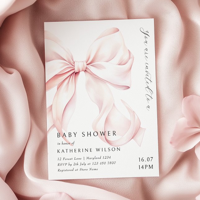 Modern Pink Bow Baby Shower Invitation (Creator Uploaded)