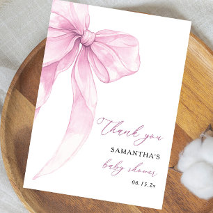 Modern Pink Bow Baby Shower Thank You Card