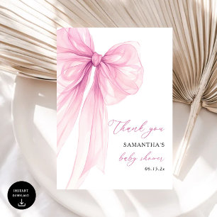 Modern Pink Bow Baby Shower Thank You Card