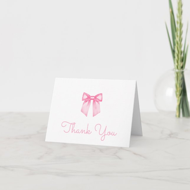 Modern Pink Bow Baby Shower Thank You Card (Front)