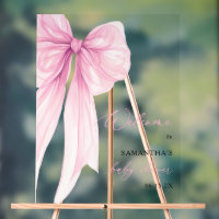 Modern Pink Bow Baby Shower Welcome 