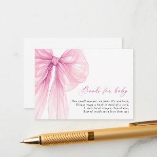 Modern Pink Bow Books for Baby Shower Enclosure Card