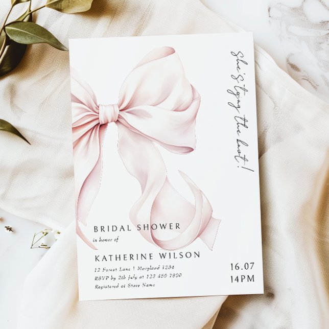 Modern Pink Bow Bridal Shower Invitation (Creator Uploaded)