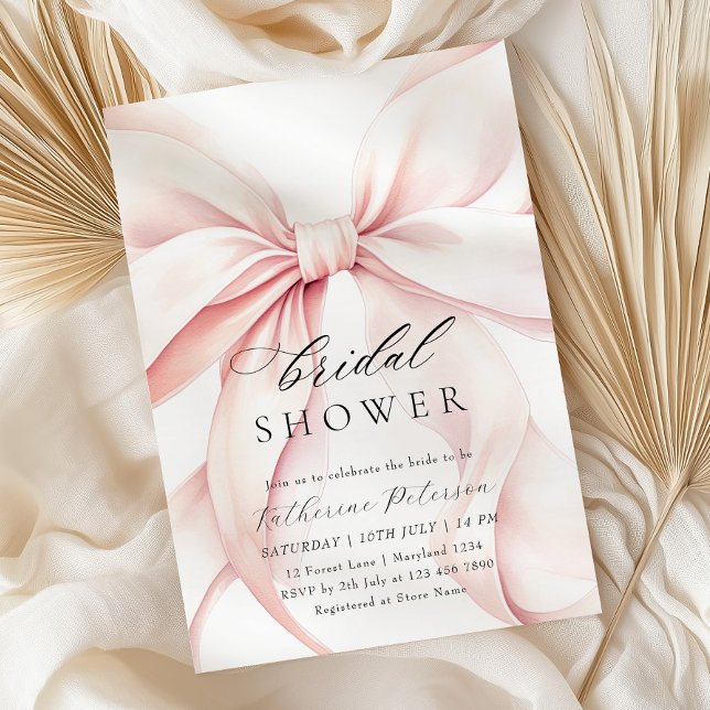 Modern Pink Bow Bridal Shower Invitation (Creator Uploaded)