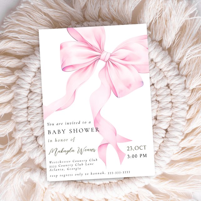 modern Pink Bow Coquette Baby Shower  Invitation (Creator Uploaded)