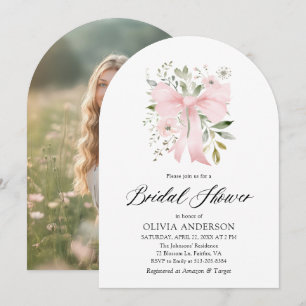 Modern Pink Bow Coquette Floral Bridal Shower Invitation
