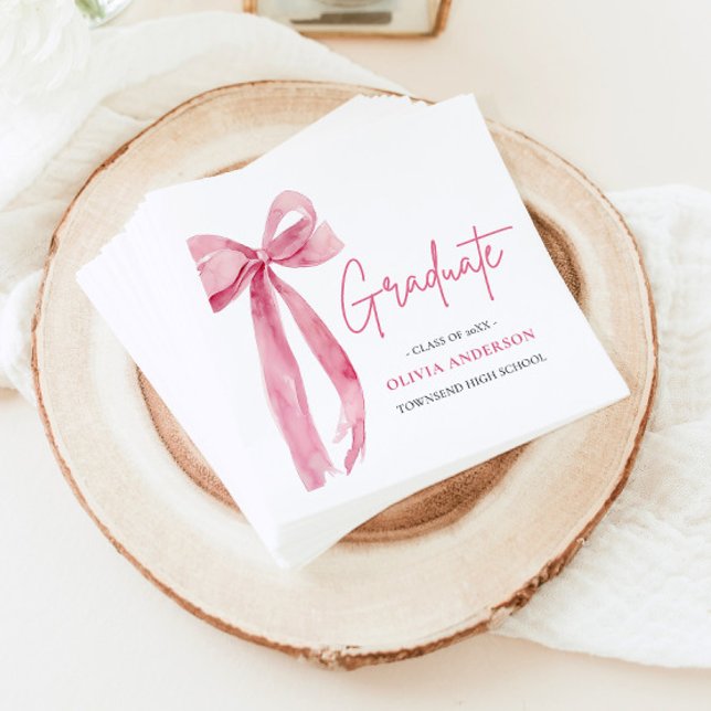 Modern Pink Bow Coquette Graduate Graduation Napkin (Creator Uploaded)
