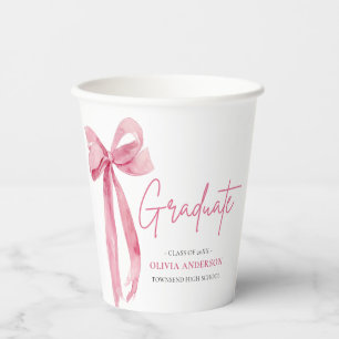 Modern Pink Bow Coquette Graduate Graduation Paper Cups