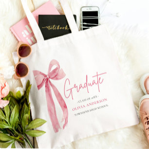 Modern Pink Bow Coquette Graduate Graduation Tote Bag