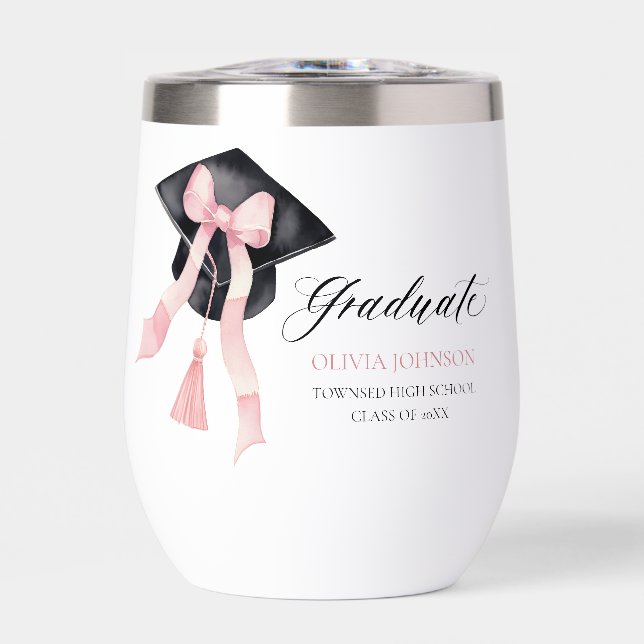Modern Pink Bow Coquette Graduation Cap Graduate (Front)