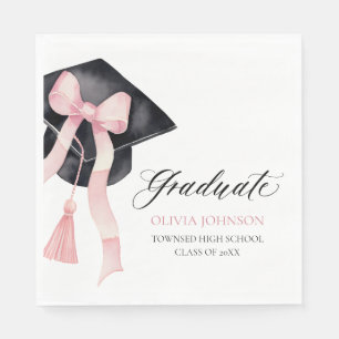 Modern Pink Bow Coquette Graduation Cap Graduate Napkin