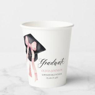 Modern Pink Bow Coquette Graduation Cap Graduate Paper Cups