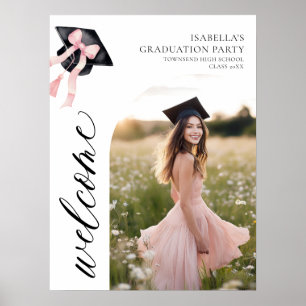 Modern Pink Bow Coquette Graduation Cap Welcome Poster