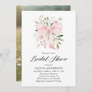 Modern Pink Bow Floral Love in Bloom Bridal Shower Invitation