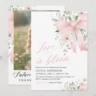 Modern Pink Bow Floral Love in Bloom Bridal Shower Invitation