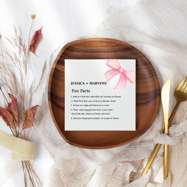 Modern Pink Bow fun facts wedding napkins (Creator Uploaded)