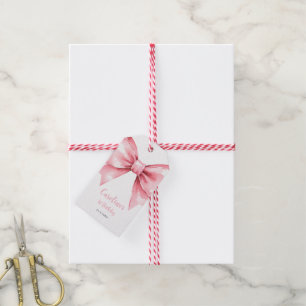 Modern Pink Bow Girl First Birthday Gift Tags