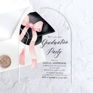 Modern Pink Bow Graduation Cap Arch Acrylic Invitations
