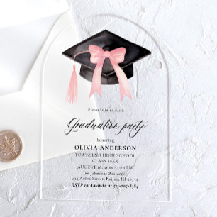 Modern Pink Bow Graduation Cap Graduation Arch Acrylic Invitations