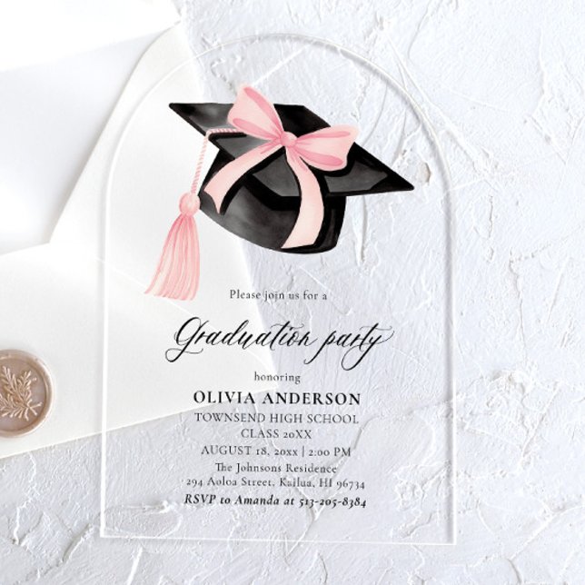 Modern Pink Bow Graduation Cap Graduation Arch Acrylic Invitations (Creator Uploaded)