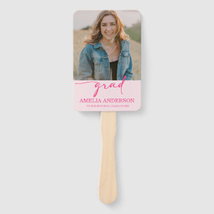Modern Pink Bow Graduation Class of 2026 Photo Hand Fan