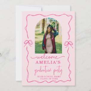 Modern Pink Bow Graduation Class of 2026 Photo  Invitation