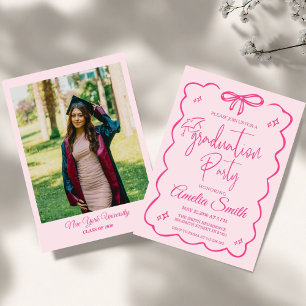 Modern Pink Bow Graduation Class of 2026 Photo Invitation