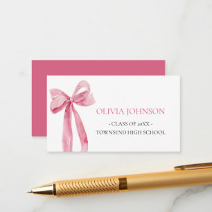 Modern Pink Bow Graduation Insert Name Card