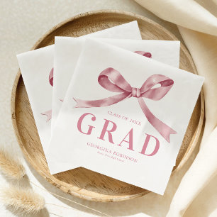 Modern Pink Bow Graduation Party Napkin