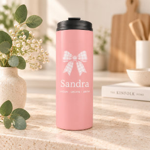 Modern Pink Bow Name Inspiring Quote Thermal Tumbler