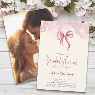 Modern Pink Bow Photo Bridal Shower Party Invitation