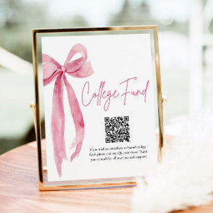 Modern Pink Bow QR Code College Fund Graduation Poster