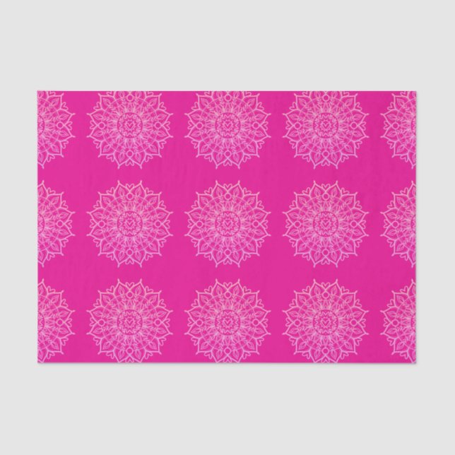 Modern Pink Bright Mandala Art Decoupage Gift Wrap Tissue Paper (Front)