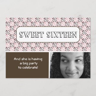 modern pink brown flower patterned sweet sixteen invitation