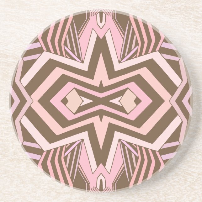 Modern Pink & Brown Geometric Coaster (Front)