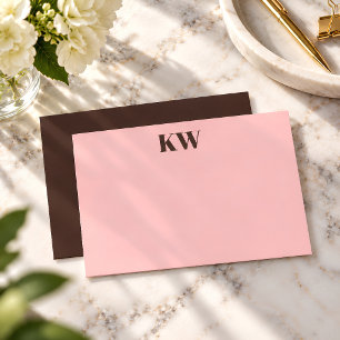 Modern Pink Brown Monogram Initials Personalised Thank You Card