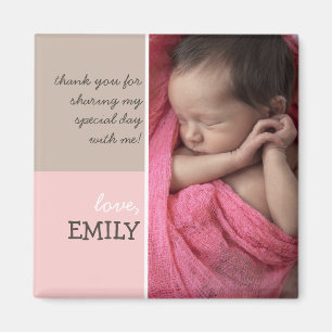 Modern Pink Brown Thank You Photo Magnet