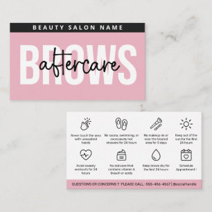 Modern Pink Brows Aftercare PMU Brow Instructions Business Card