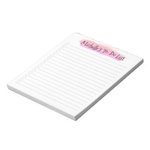 Modern Pink Brush stroke Personalised Checklist  Notepad