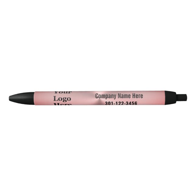 Modern Pink Brushed Metal Look Your Logo Here  Black Ink Pen (Front)