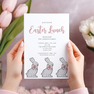 Modern Pink Bunny Easter Lunch Invitation