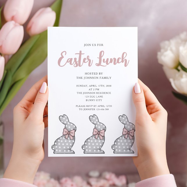 Modern Pink Bunny Easter Lunch Invitation (Modern Pink Bunny Easter Lunch Invitation)