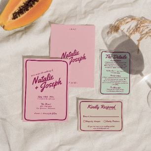 Modern Pink Burgundy Retro Fun Whimsical Wedding Invitation
