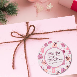 Modern Pink Business Festive Thank You Classic Round Sticker