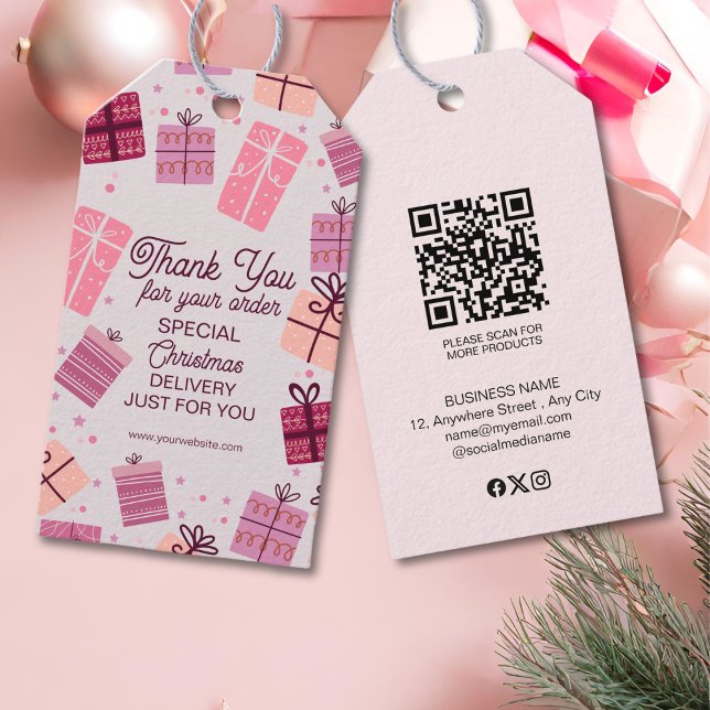 Modern Pink Business Festive Thank You Gift Tag (Creator Uploaded)