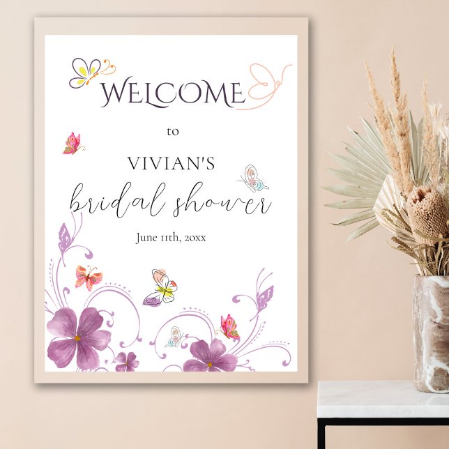 Modern Pink Butterflies Bridal Shower Welcome Sign (Creator Uploaded)