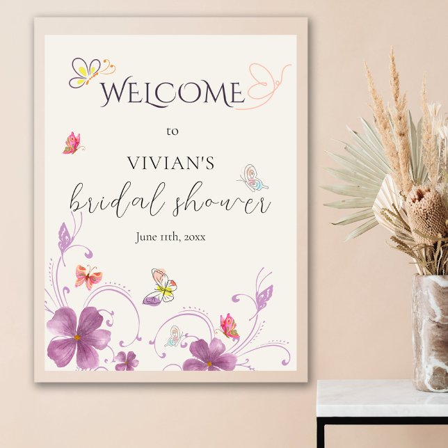 Modern Pink Butterflies Bridal Shower Welcome Sign (Creator Uploaded)