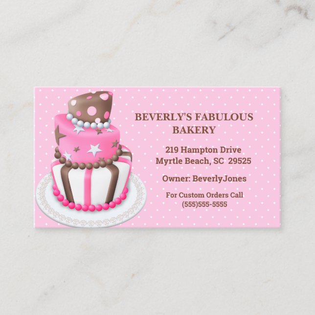 Modern Pink Cake Bakery Business Cards (Front)
