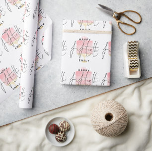 Modern Pink Cake Pattern Name Happy 50th Birthday Wrapping Paper