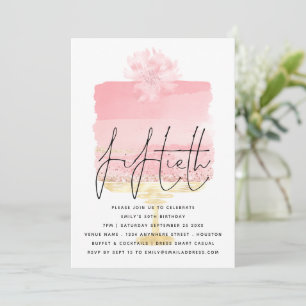 Modern Pink Cake Script Overlay 50th Birthday Invitation